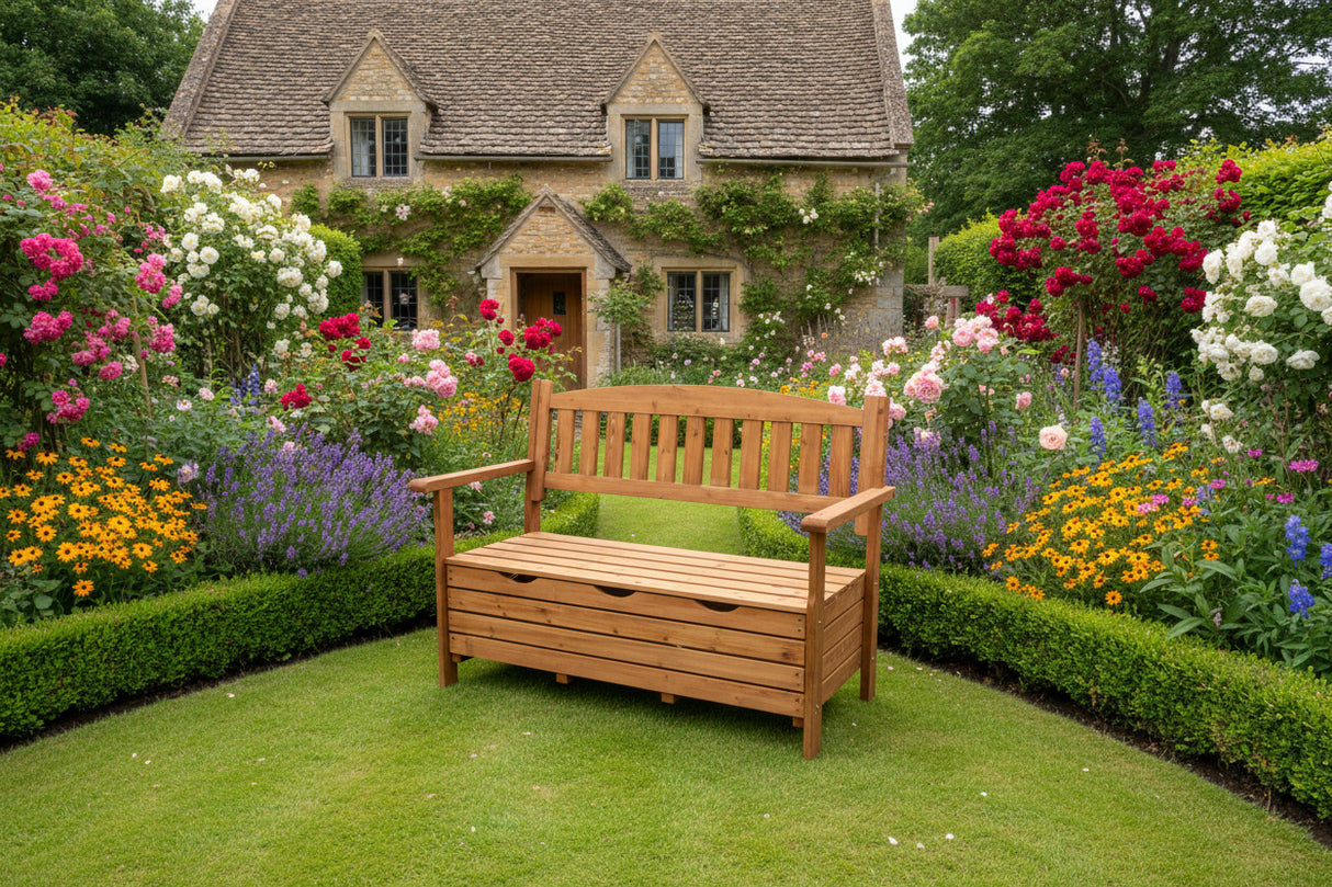 Wooden Garden 2 Seat Bench with Storage Seat