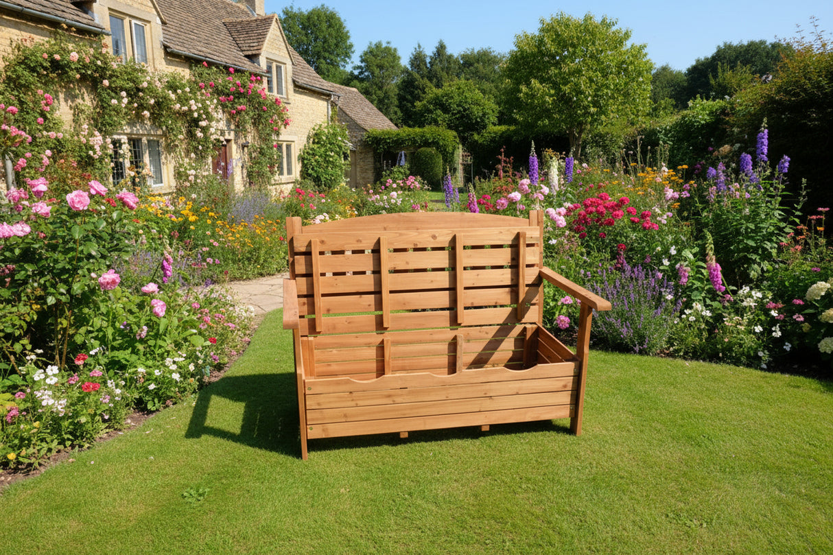 Wooden Garden 2 Seat Bench with Storage Seat