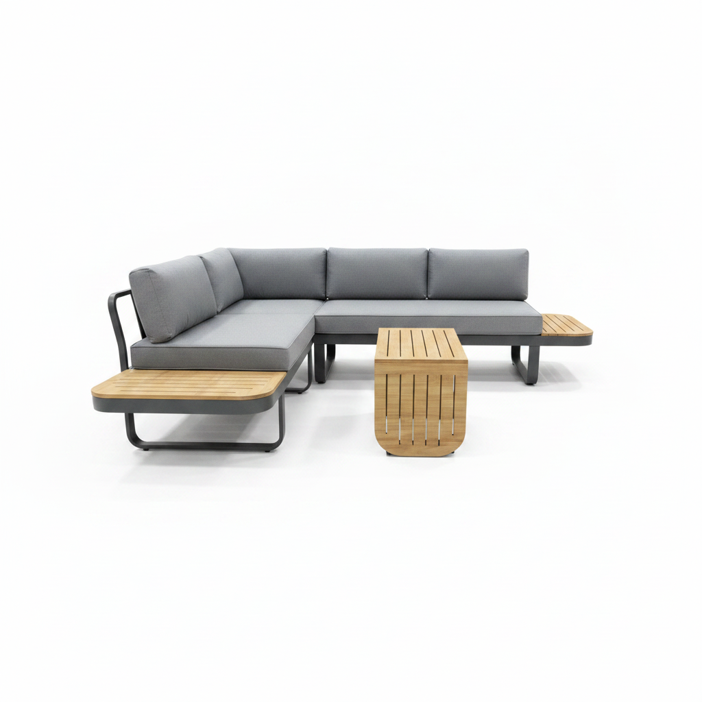 Miami Corner Garden Furniture Sofa Set Poly Wood in Dark Grey