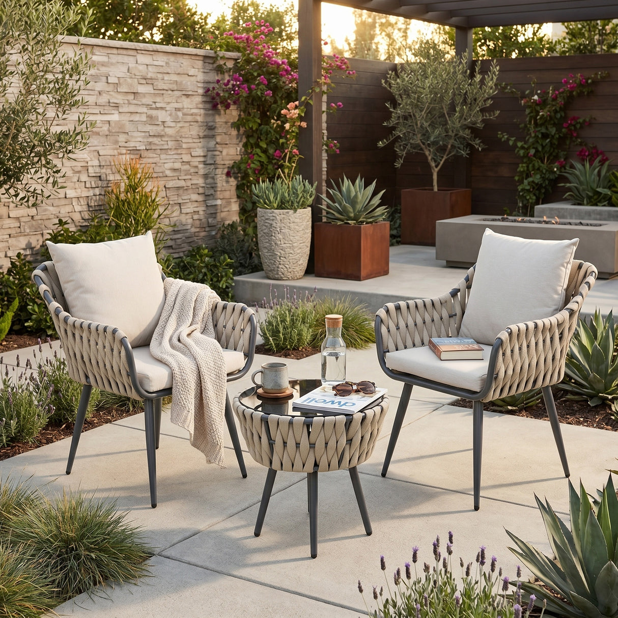 Kelly Rope Bistro Set Garden or Patio Furniture in Beige