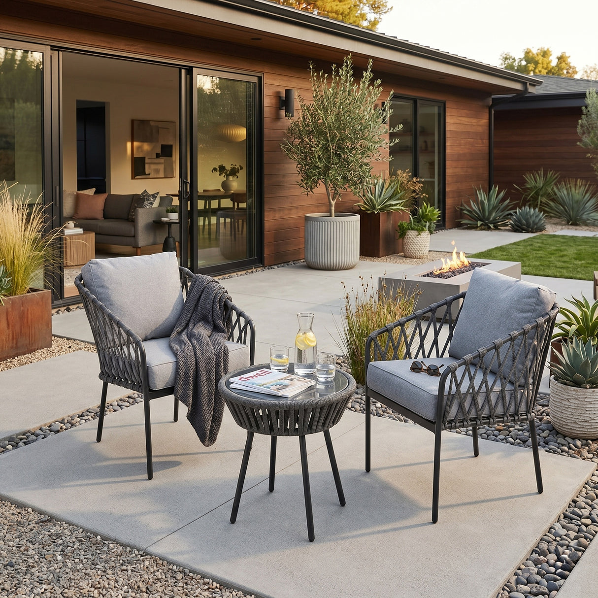 Kelly Rope Bistro Set Garden or Patio Furniture in Grey