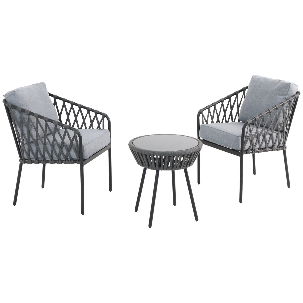 Kelly Rope Bistro Set Garden or Patio Furniture in Grey