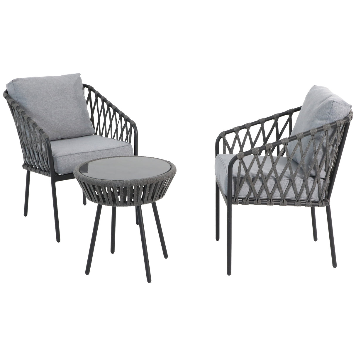 Kelly Rope Bistro Set Garden or Patio Furniture in Grey