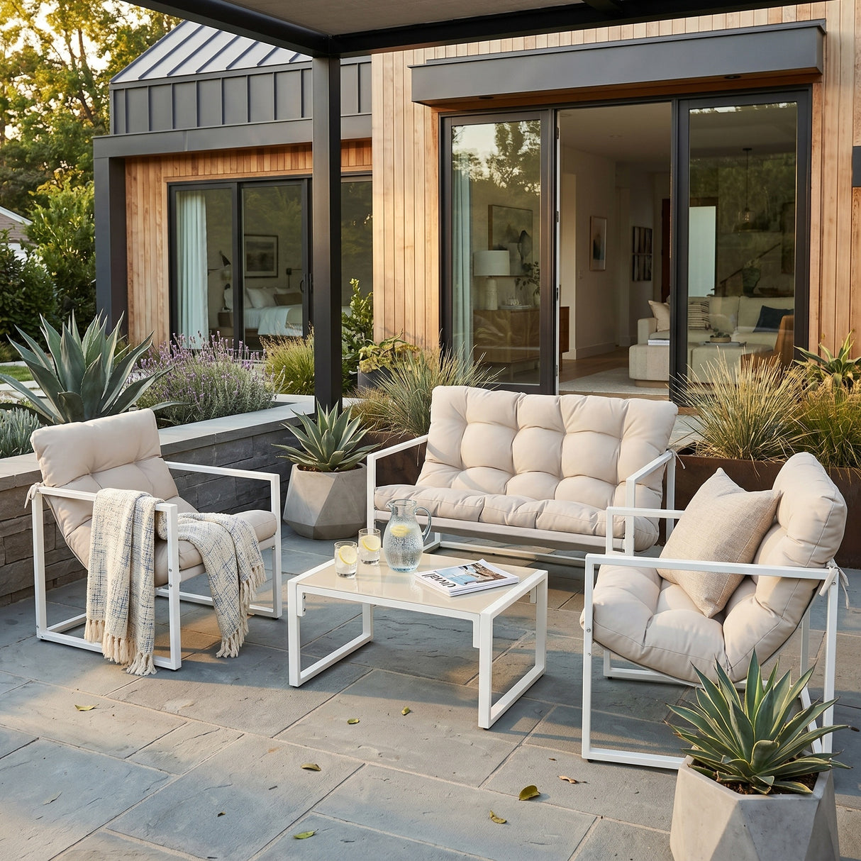 Kelly White Frame 4 Piece Lounge Garden Furniture Set