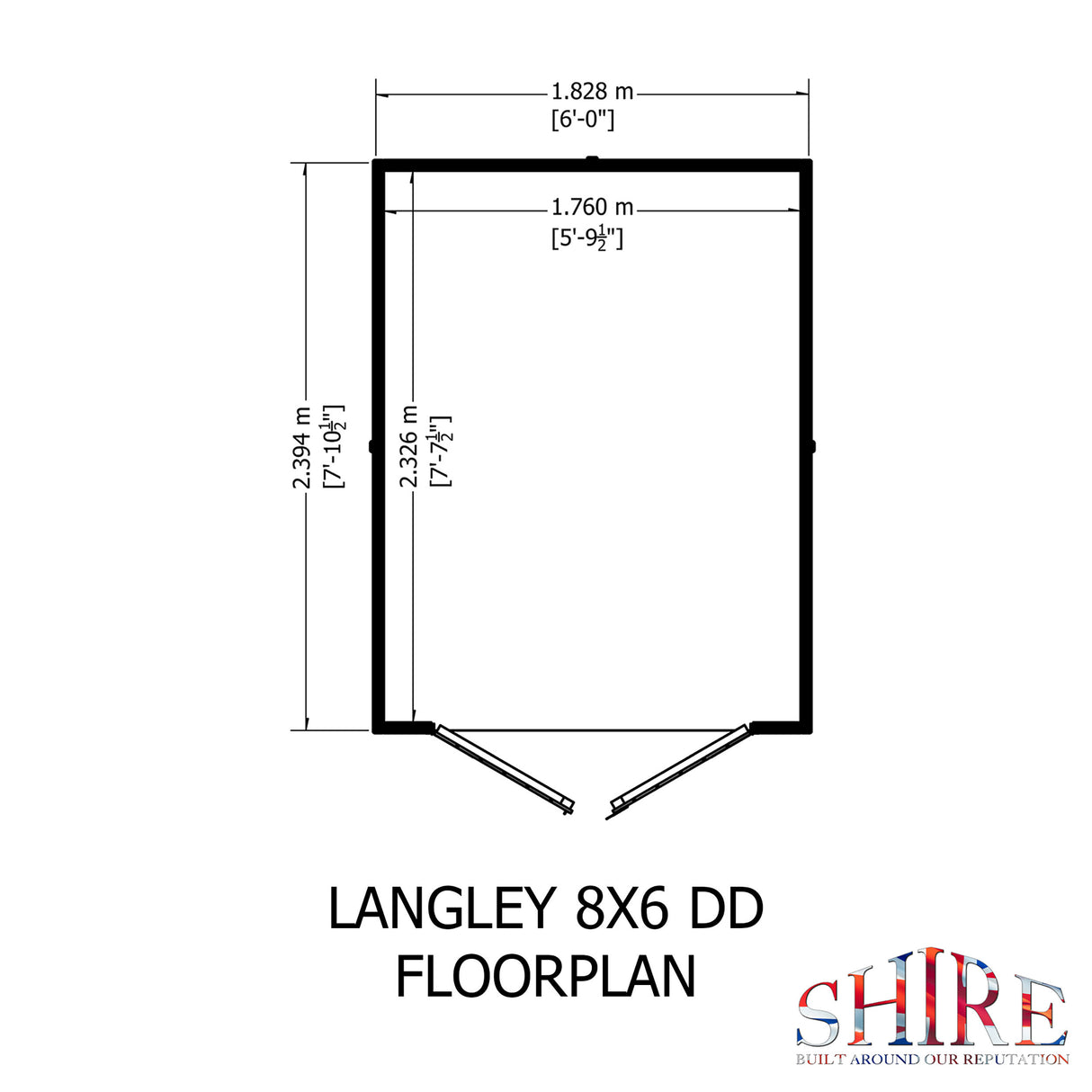 Langley 8 ft x 6 ft Shiplap Double Door Shed