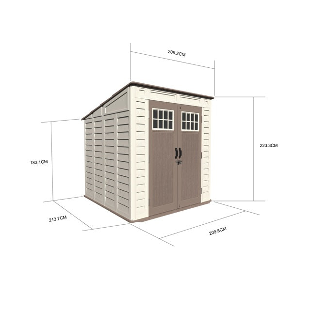 Balmoral Garden Pent Shed Heavy Duty Windproof Plastic Shed - Grey 7x7