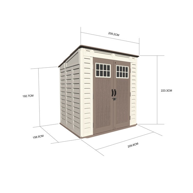 Balmoral Garden Pent Shed Heavy Duty Windproof Plastic Shed - Grey 7x5.4