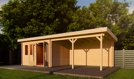 3x7.5m Log Cabin with Canopy (4.5x3m)