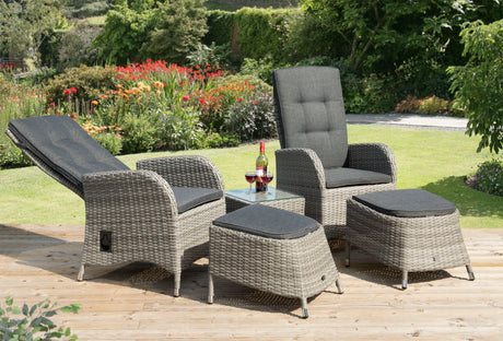 Albury Rattan Reclining Set with Side Table & Foot Stools