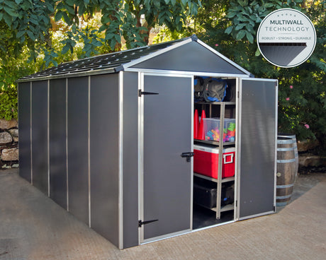 Rubicon 6ft. x 12ft. Garden Shed With Floor - Dark Grey Polycarbonate Panels