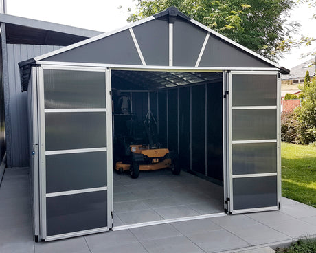 Yukon 11ft. x 9ft. Garden Shed Without Floor - Dark Grey Polycarbonate Panels
