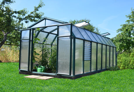 Hobby Gardener 8' x 16' Greenhouse - Green Frame & Twinwall Polycarbonate Panels