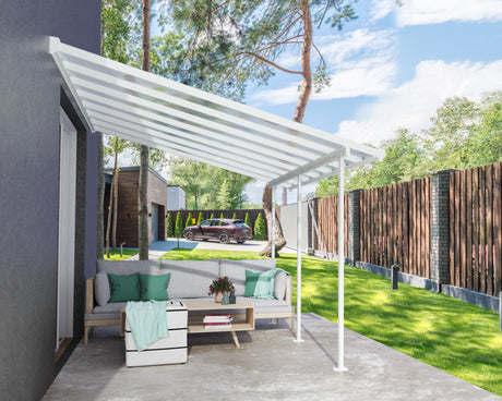 Sierra Patio Cover 3m x 4.3m - White Frame & Clear Polycarbonate