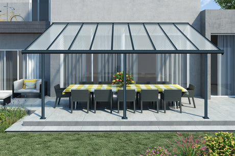 Olympia Patio Cover 3m x 5.5m - Grey Frame & Clear Polycarbonate