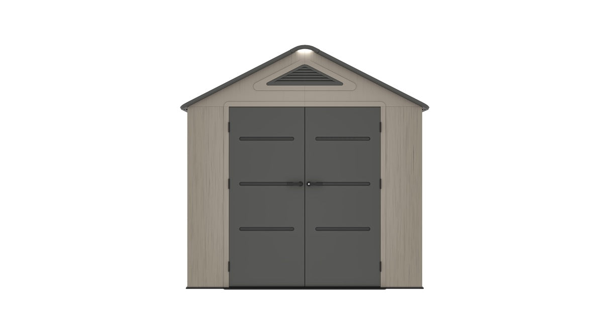 8 x 10  Plastic Garden Shed 10 Year Warranty Includes Shelves Hooks Lighting with Motion Detector