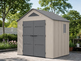 8 x 6 Plastic Garden Shed 10 Year Warranty Includes Shelves Hooks Lighting with Motion Detector