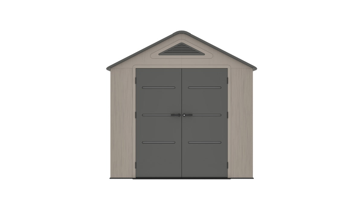 8 x 8  Plastic Garden Shed 10 Year Warranty Includes Shelves Hooks Lighting with Motion Detector