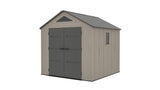 8 x 8  Plastic Garden Shed 10 Year Warranty Includes Shelves Hooks Lighting with Motion Detector
