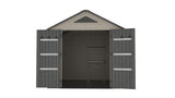 8 x 8  Plastic Garden Shed 10 Year Warranty Includes Shelves Hooks Lighting with Motion Detector