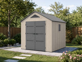 8 x 8  Plastic Garden Shed 10 Year Warranty Includes Shelves Hooks Lighting with Motion Detector