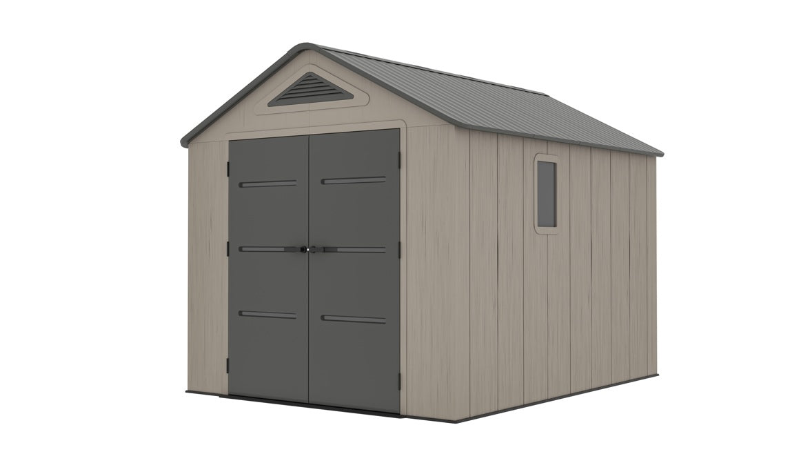 8 x 10  Plastic Garden Shed 10 Year Warranty Includes Shelves Hooks Lighting with Motion Detector