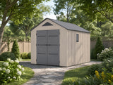 8 x 10  Plastic Garden Shed 10 Year Warranty Includes Shelves Hooks Lighting with Motion Detector