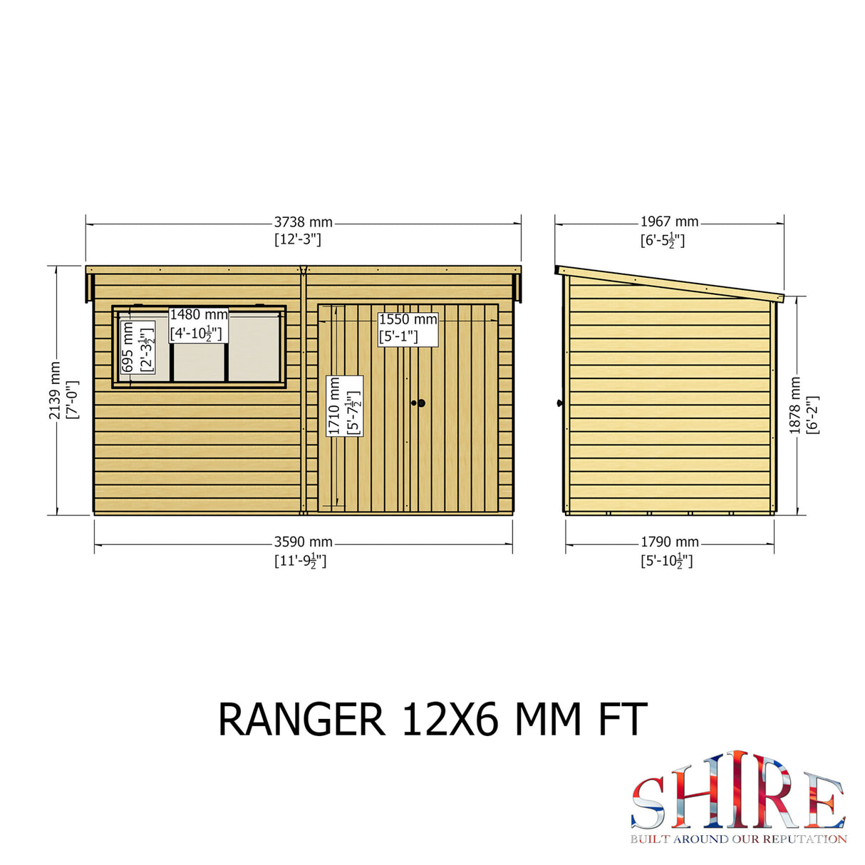 Shire Ranger 12 x 6 Pent Shiplap Shed