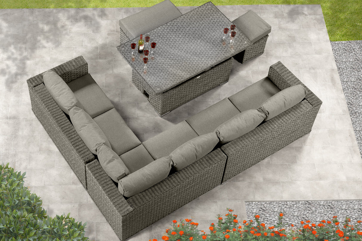 Richmond Rattan Aluminium Corner Set with Height Adjustable Table - Grey