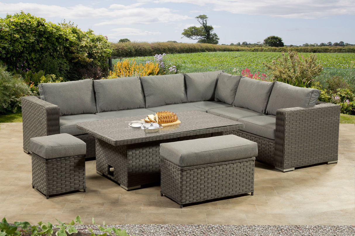 Richmond Rattan Aluminium Corner Set with Height Adjustable Table - Grey