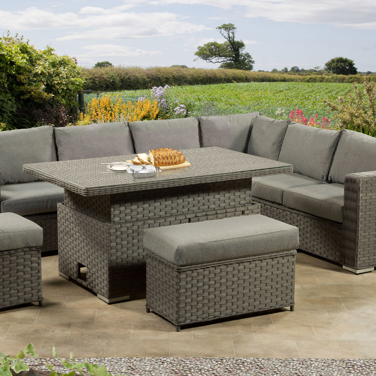 Richmond Rattan Aluminium Corner Set with Height Adjustable Table - Gr ...