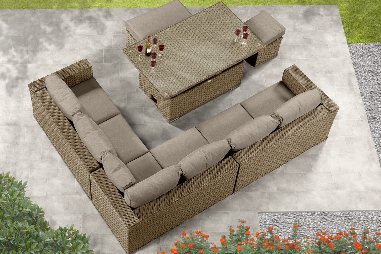 Richmond Rattan Aluminium Corner Set with Height Adjustable Table - Natural
