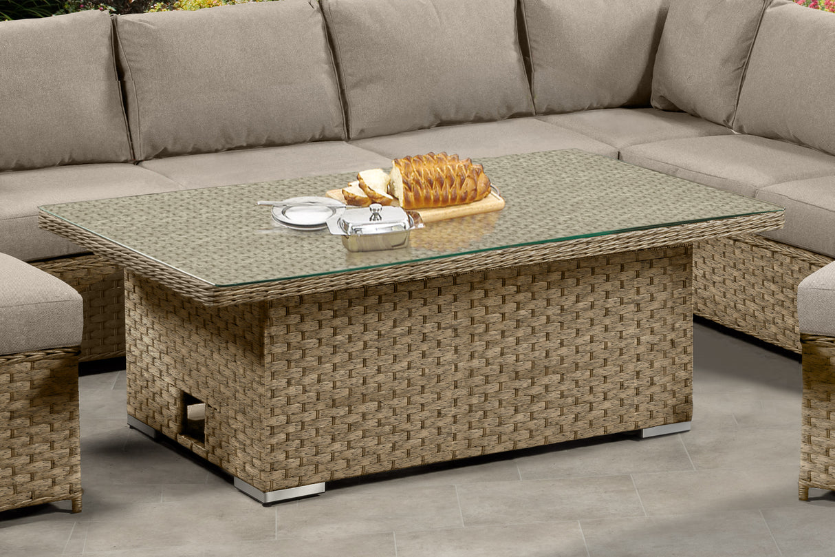 Richmond Rattan Aluminium Corner Set with Height Adjustable Table - Natural