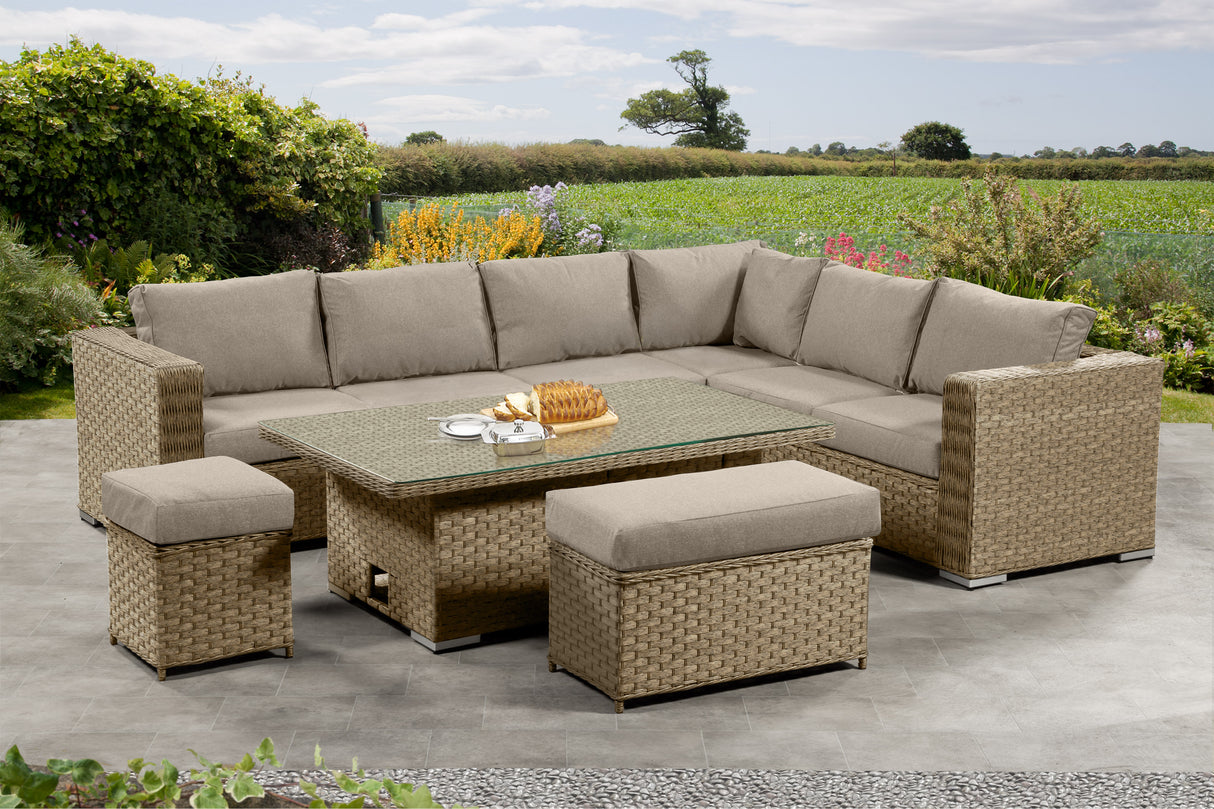 Richmond Rattan Aluminium Corner Set with Height Adjustable Table - Natural