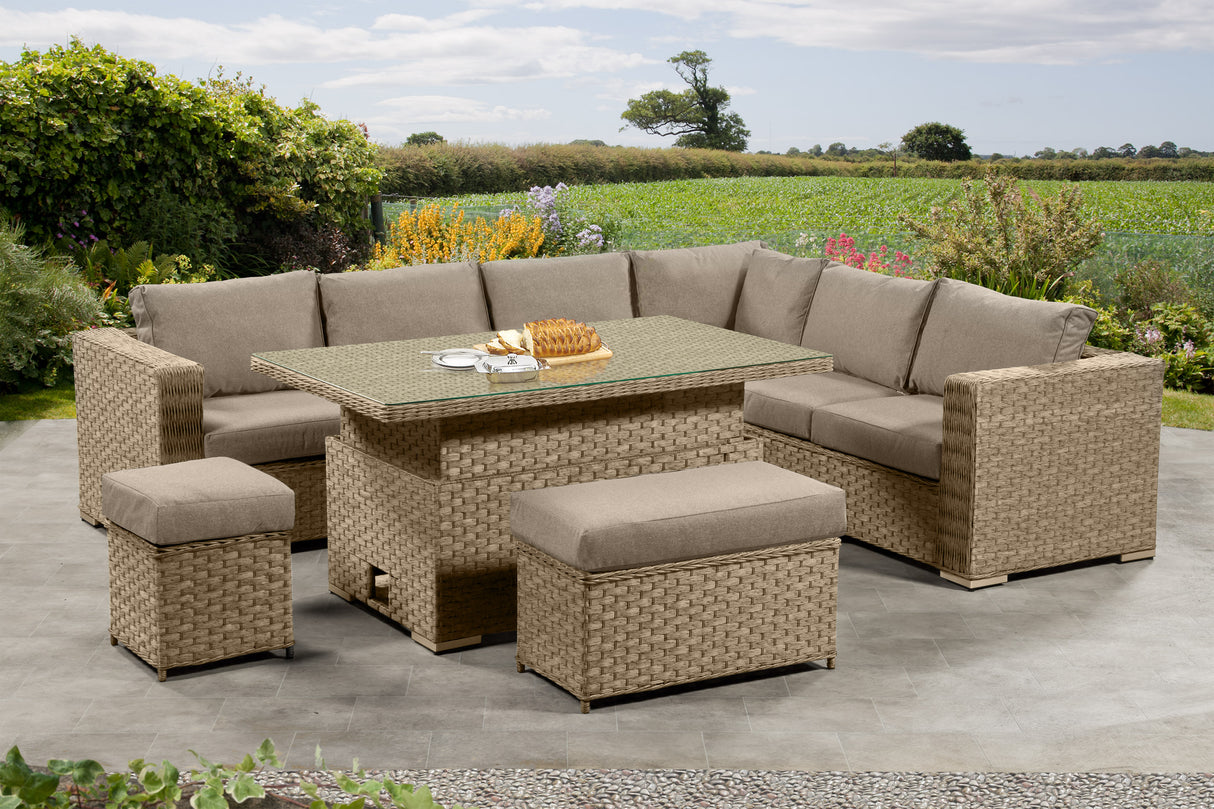 Richmond Rattan Aluminium Corner Set with Height Adjustable Table - Natural