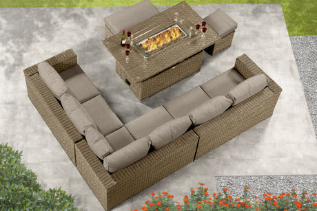 Richmond Rattan Corner Set with Firepit Table - Natural