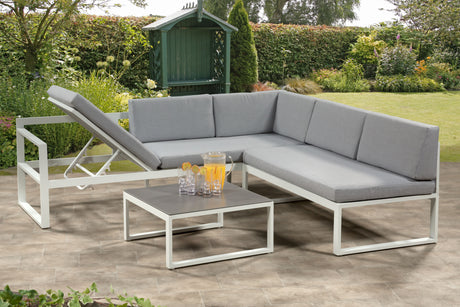 Sydney Large Corner Lounge Set with Built in Sun Lounger - White