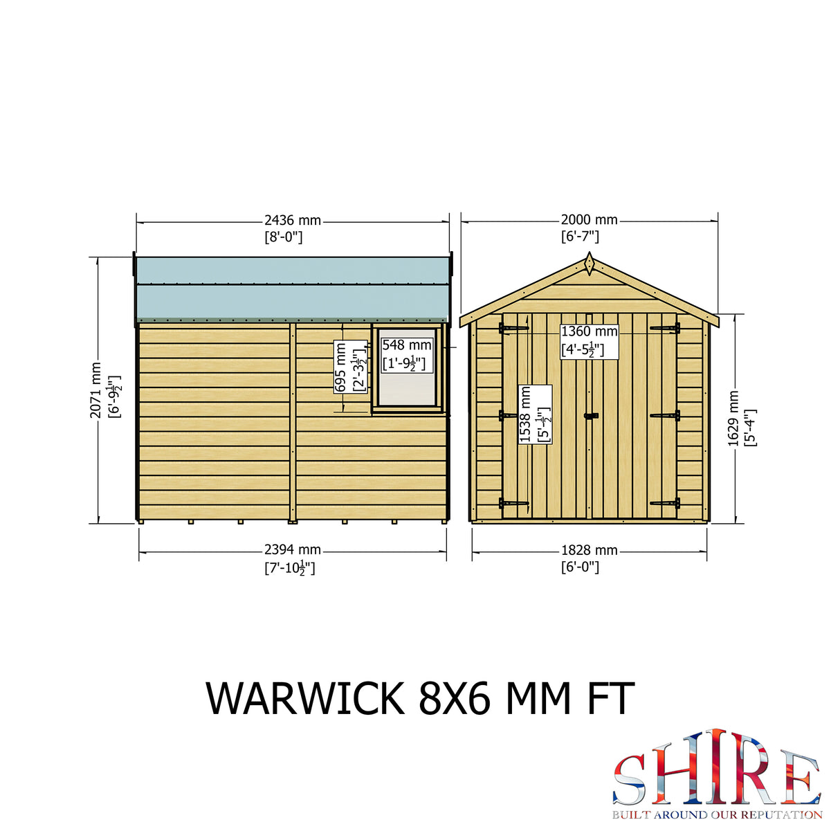 Shire Warwick Shed Double Door 8x6