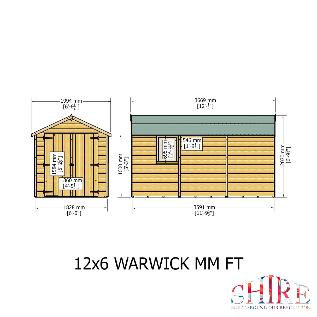 Shire Warwick 12x6 Double Door Shed