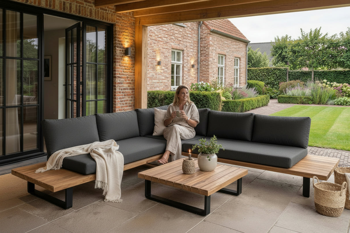William L Shape Corner Lounge Set with Grey Cushions