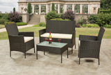 4 Piece Rattan Patio Set - Black & Cream