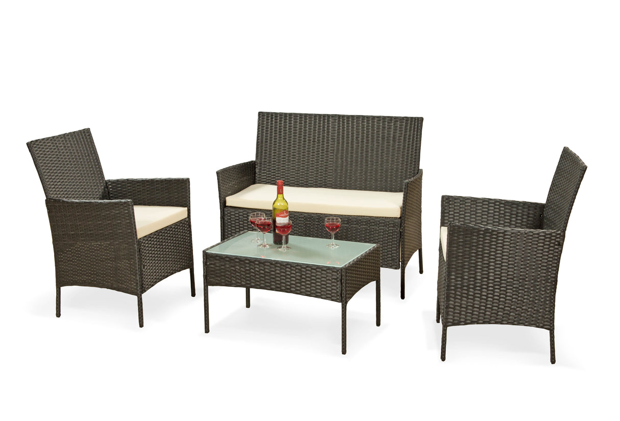 4 Piece Rattan Patio Set - Black & Cream