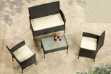 4 Piece Rattan Patio Set - Black & Cream