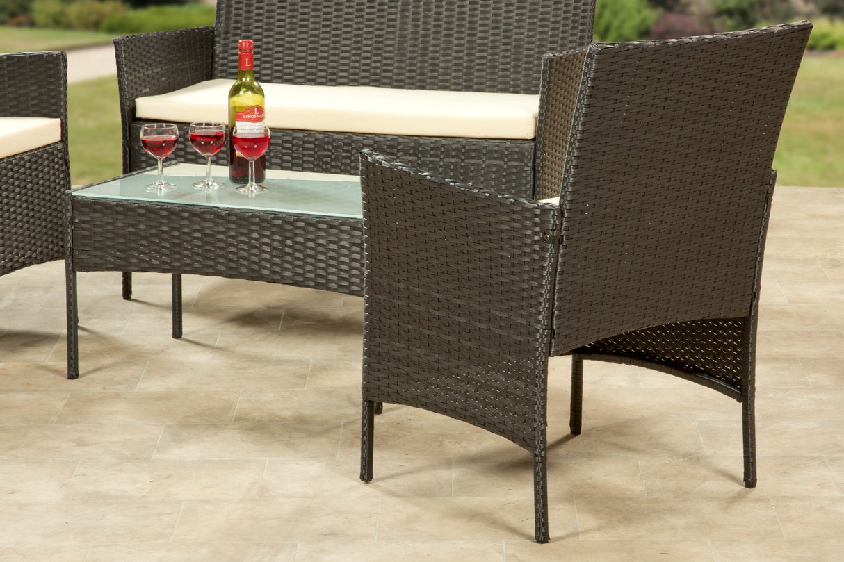 4 Piece Rattan Patio Set - Black & Cream