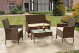 4 Piece Rattan Patio Set - Brown