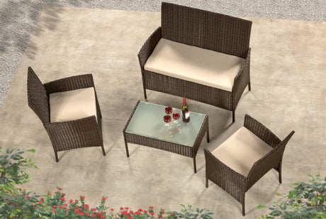 4 Piece Rattan Patio Set - Brown