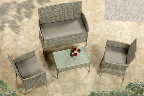 4 Piece Rattan Patio Set - Grey