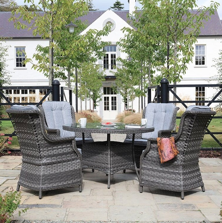 Amalfi High Back 4 Seat Round Dining Set in Grey