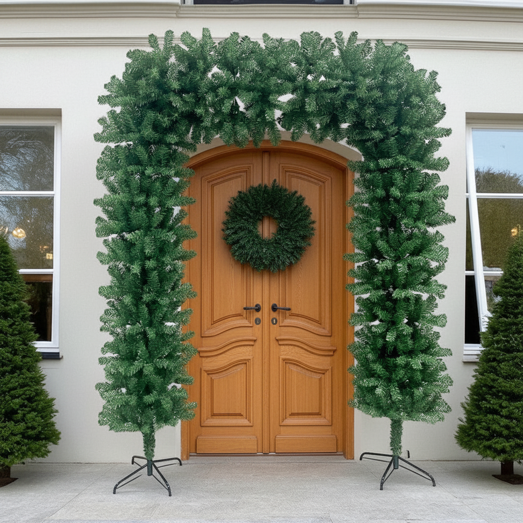 220cm Wide Double Christmas Door Arch - Green