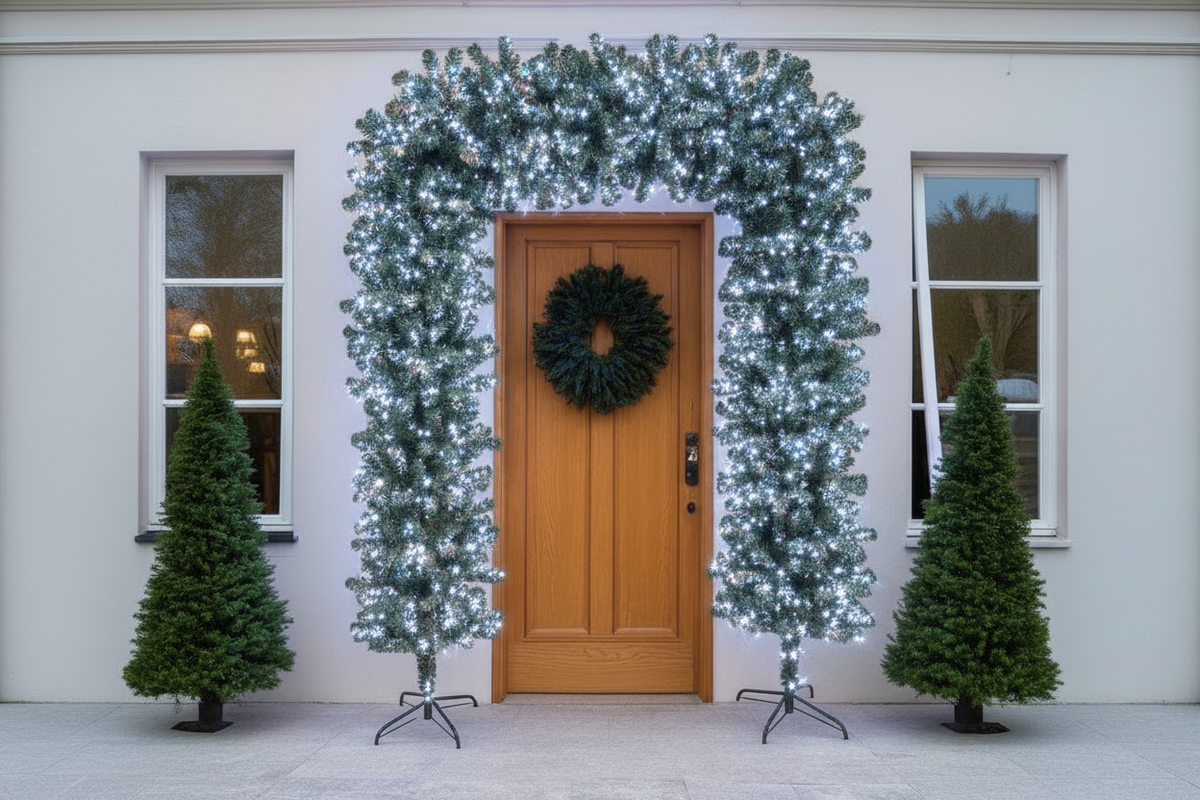150cm Wide Single Christmas Door Arch - Pre-Lit - Ice White LED's