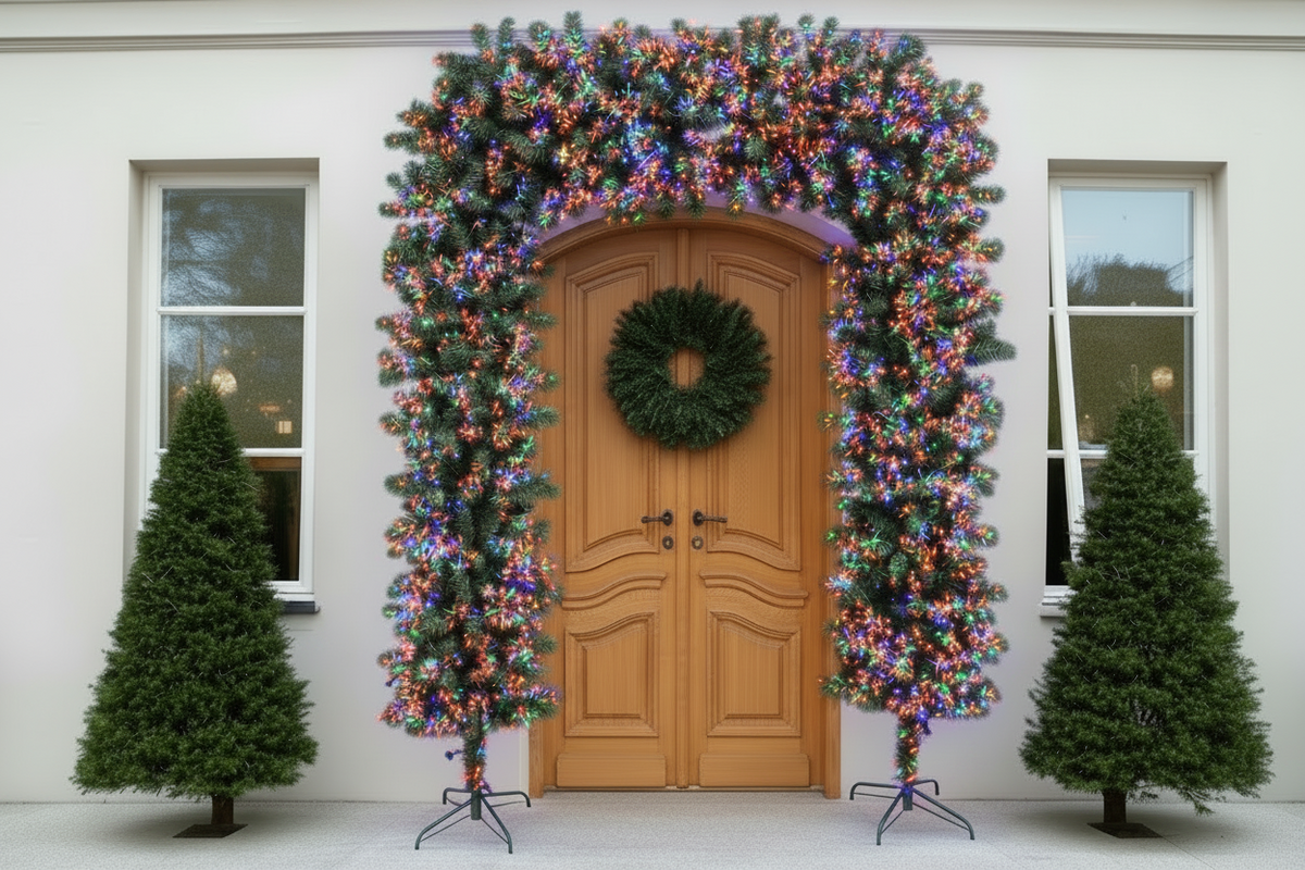 220cm Wide Double Christmas Door Arch - Pre-Lit - Multicolour LED's